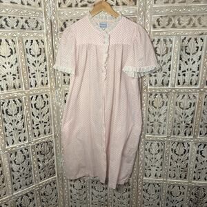 Vintage 60s Mamary Nightgown Pink White Lace Ruffle Sleeve Cottage Granny Core